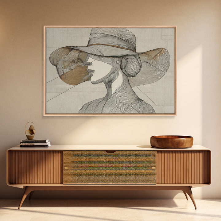 Line Drawing of a Woman Framed Canvas Print, Line Art, Contemporary Art, Living Room Decor, Fine Art, Line, Boho Wall Art, LIN-3x2-71