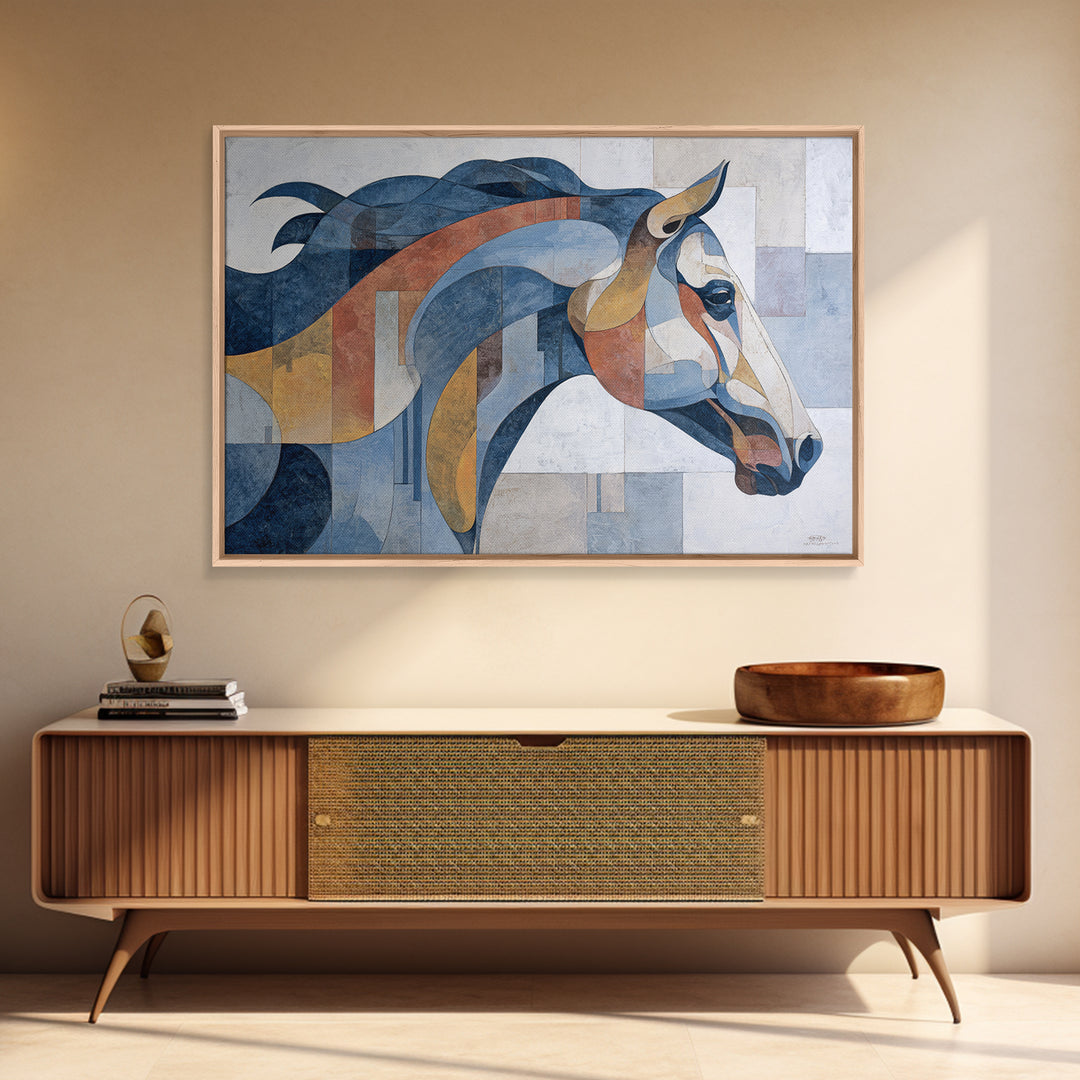 Abstract Horse Formed from Graceful Contour Framed Canvas Print, Line Art, Boho Wall Art, Living Room Decor, Abstract Art, Line, LIN-3x2-80