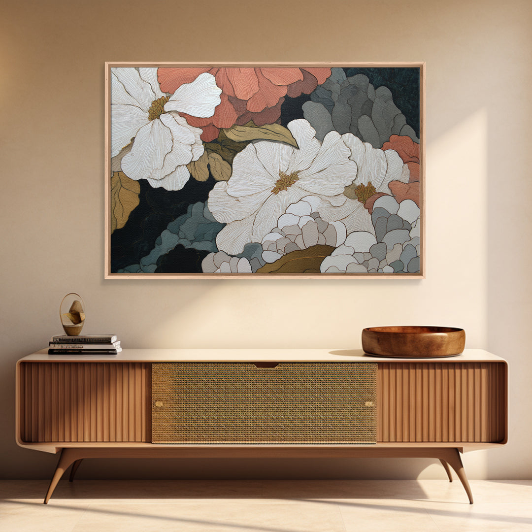 Abstract Vase and Flowers Canvas Print, Line Art, Modern Wall Art, Living Room Decor, Oil Painting, Line, Bird Wall Art, LIN-3x2-88