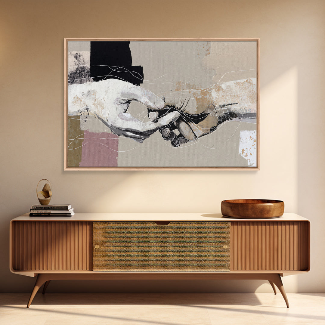 Two Hands Nearly Touching Framed Canvas Print, Line Art, Aesthetic Prints, Living Room Decor, Fine Art, Line, Wall Art, LIN-3x2-9
