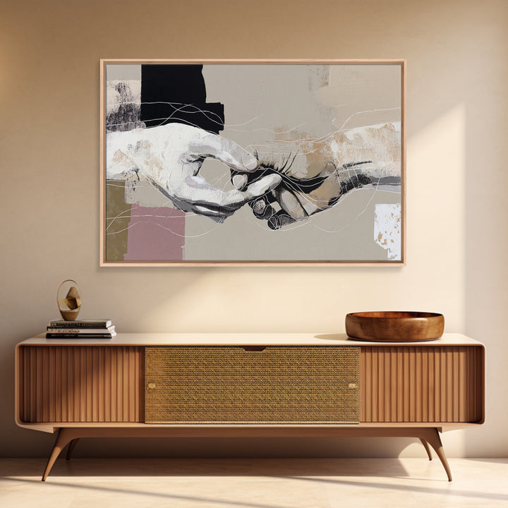 Two Hands Nearly Touching Framed Canvas Print, Line Art, Aesthetic Prints, Living Room Decor, Fine Art, Line, Wall Art, LIN-3x2-9
