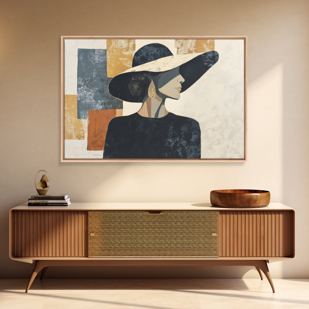 Line Drawing of a Woman Framed Canvas Print, Line Art, Gallery Wall Art, Living Room Decor, Oil Painting, Line, LIN-3x2-95