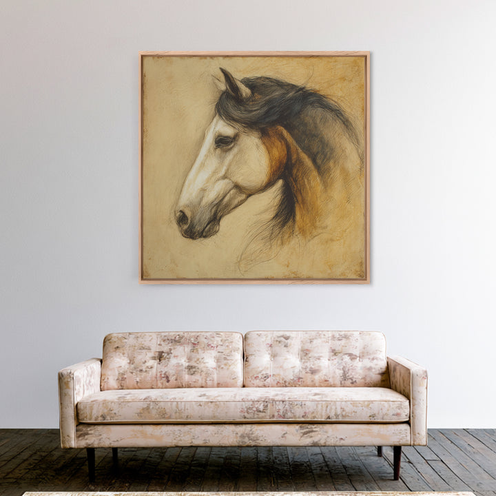 Contemporary Horse Portrait Canvas Print, Living Room Art, Boho Wall Art, Living Room Decor, Oil Painting, Living, LIR-1x1-10