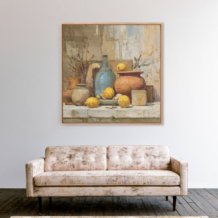 Warm Mediterranean Lemon Still Life Canvas Print, Living Room Art, Printable Art, Living Room Decor, Fine Art, Living, LIR-1x1-18