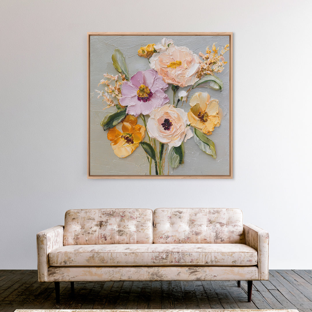 Botanical Vase Painting Framed Canvas Print, Living Room Art, Living Room Decor, Oil Painting, Living, Statement Artwork, LIR-1x1-2