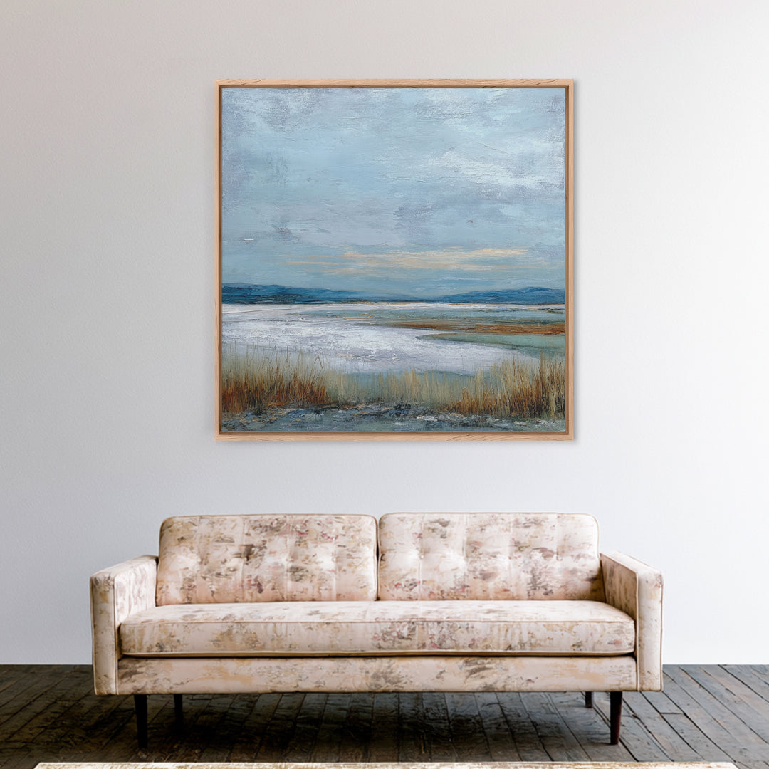 Modern Landscape with Expansive Calm Sky Framed Canvas Print, Living Room Art, Apartment Decor, Living Room Decor, Oil Painting, LIR-1x1-27