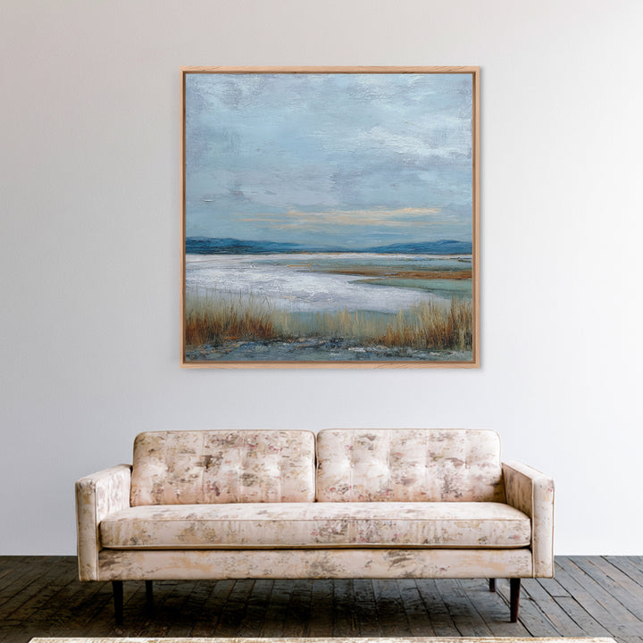 Modern Landscape with Expansive Calm Sky Framed Canvas Print, Living Room Art, Apartment Decor, Living Room Decor, Oil Painting, LIR-1x1-27