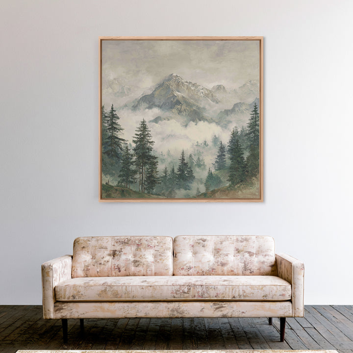 Classic Mountain Panorama for Cozy Interiors Framed Canvas Print, Living Room Art, Room Decor, Living Room Decor, Living, LIR-1x1-40