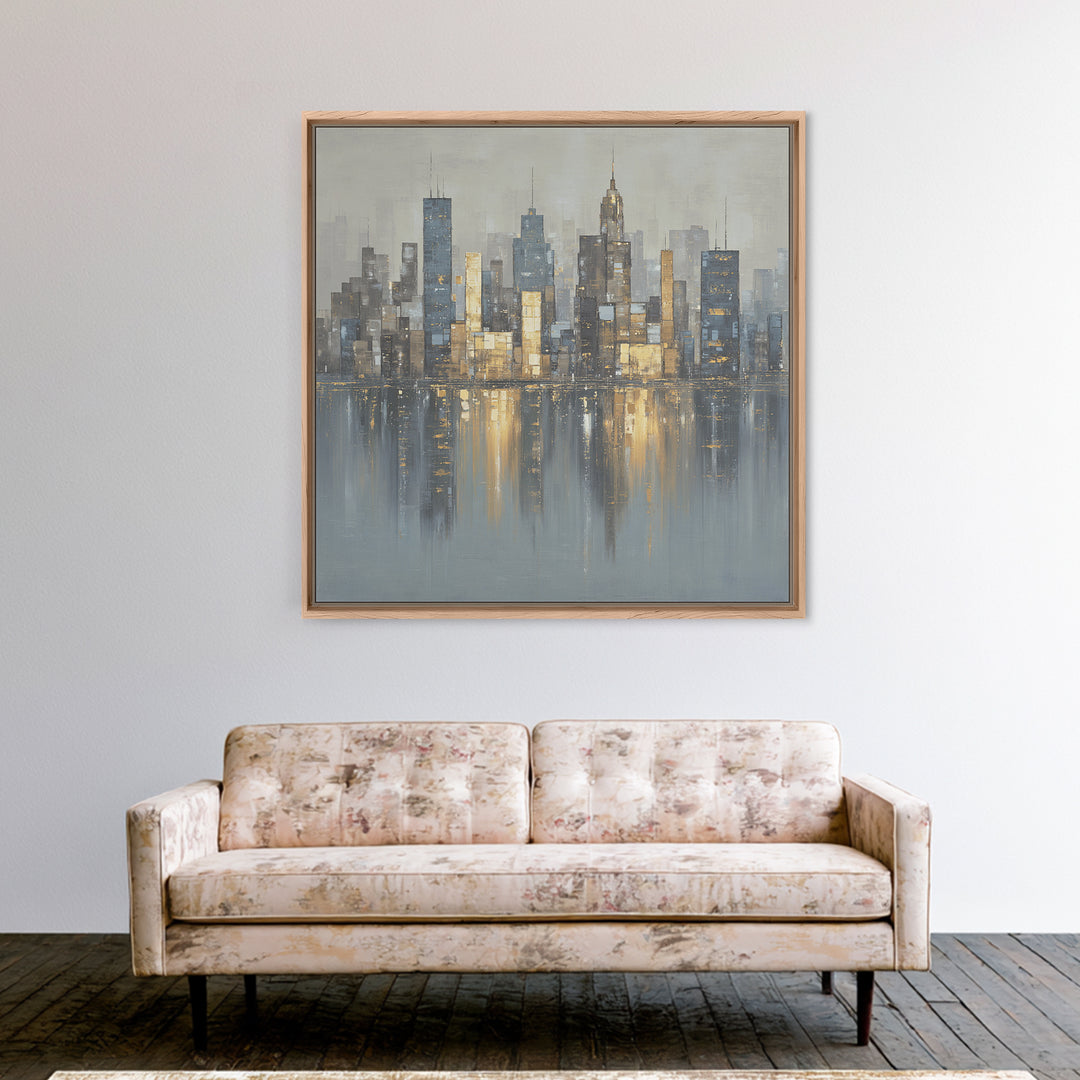 Modern City Skyline Framed Canvas Print, Living Room Art, Modern Wall Art, Living Room Decor, Fine Art, Living, LIR-1x1-70