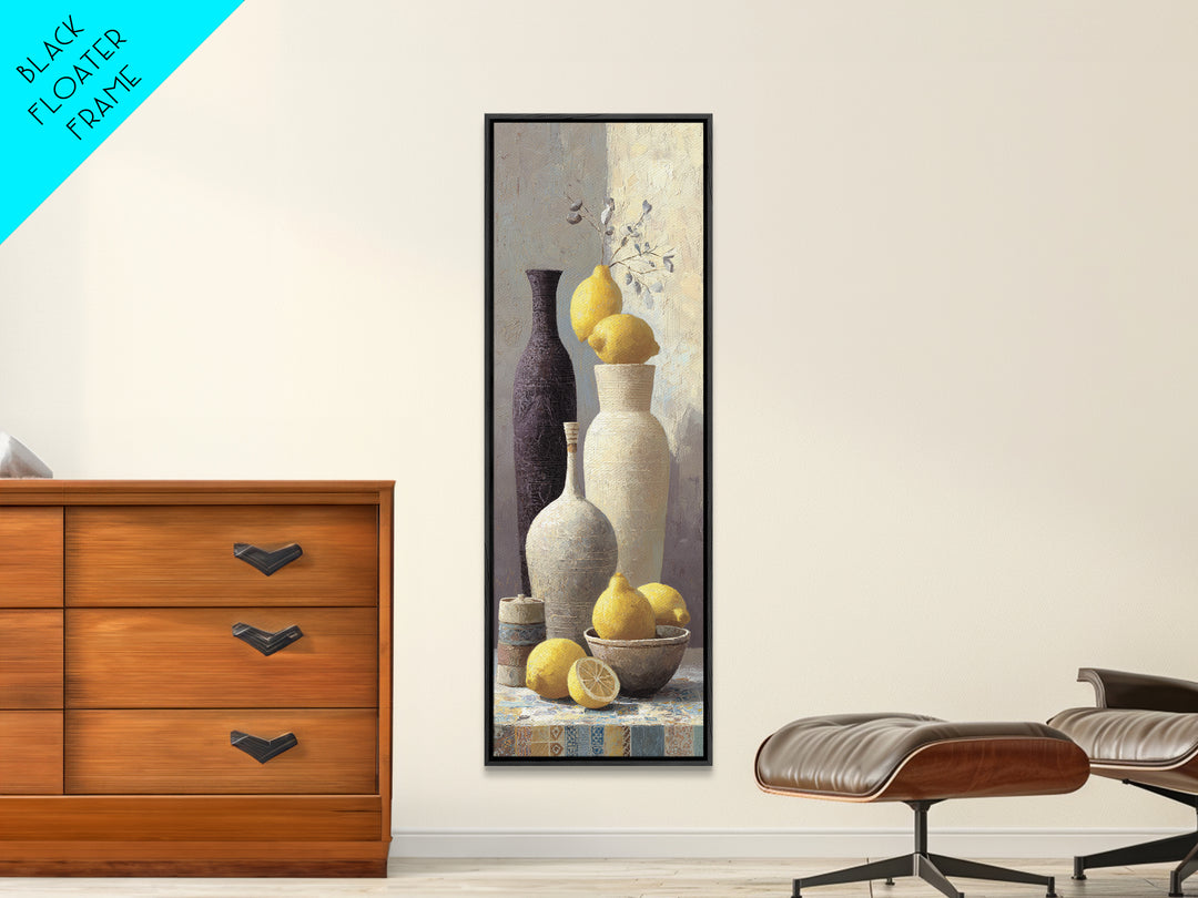 Warm Mediterranean Lemon Still Life Framed Canvas Print, Living Room Art, Bedroom Wall Art, Living Room Decor, Oil Painting, LIR-1x3-30