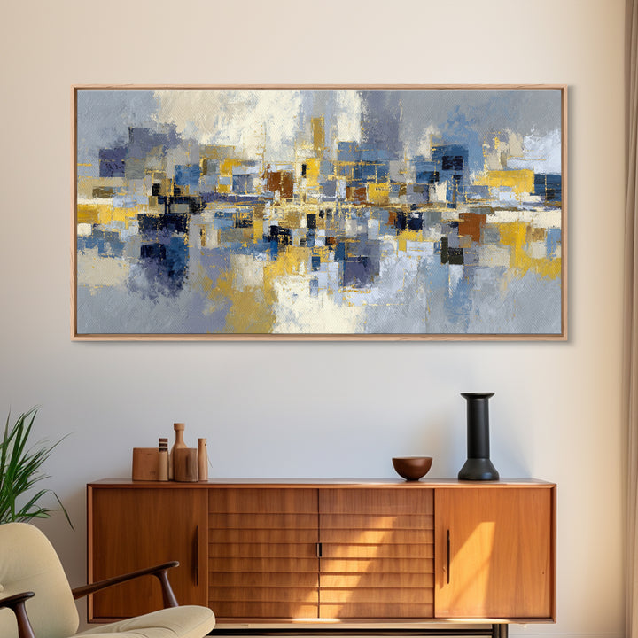 Gold Accented Abstract Brushwork Framed Canvas Print, Living Room Art, Living Room Decor, Abstract Art, Living, LIR-2x1-10