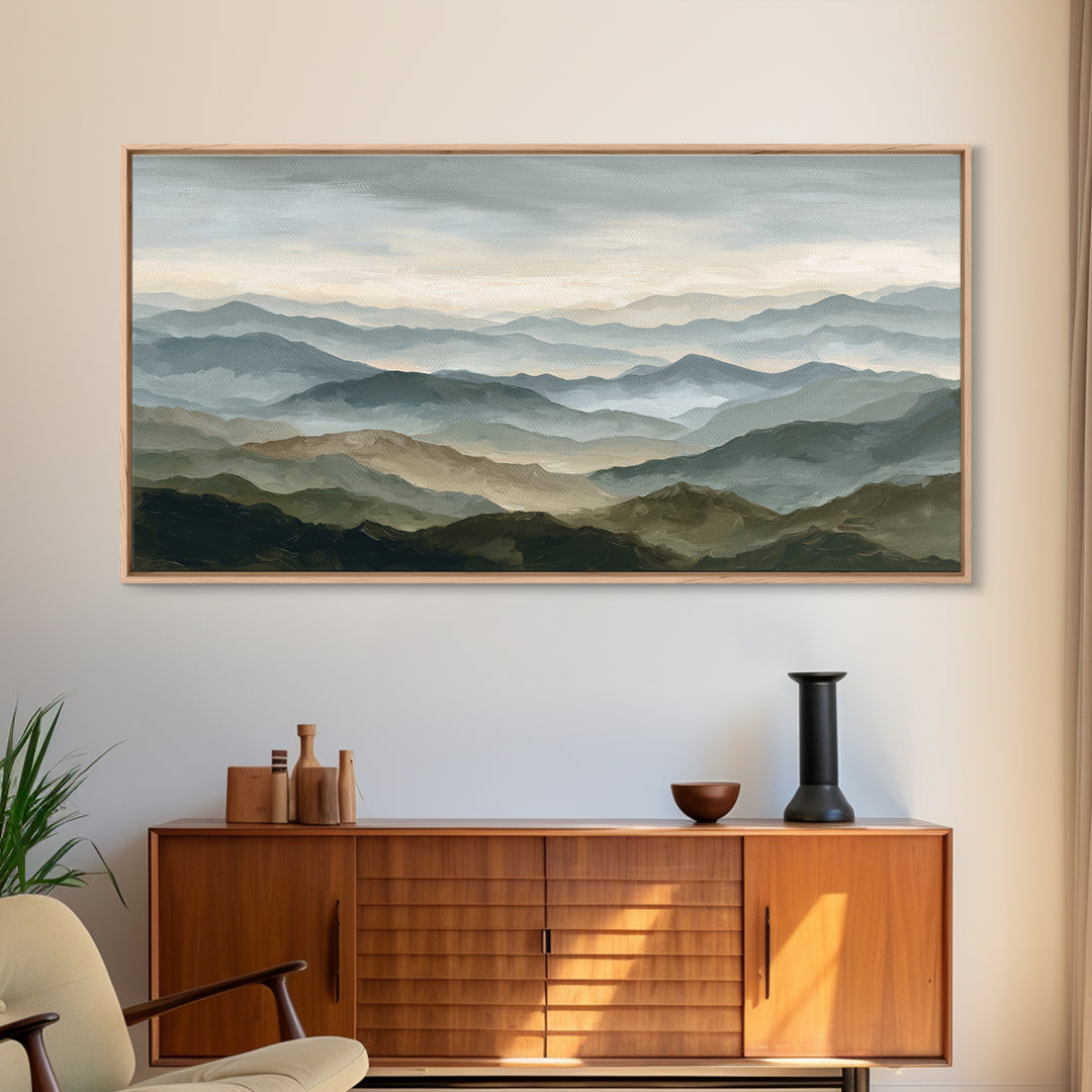 Classic Mountain Panorama for Cozy Interiors Framed Canvas Print, Living Room Art, Room Decor, Living Room Decor, Living, LIR-2x1-12