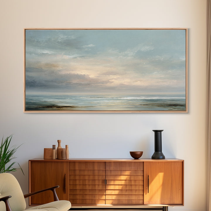 Large Cloudscape with Gentle Movement Framed Canvas Print, Living Room Art, Living Room Decor, Watercolor Art, Living, LIR-2x1-15