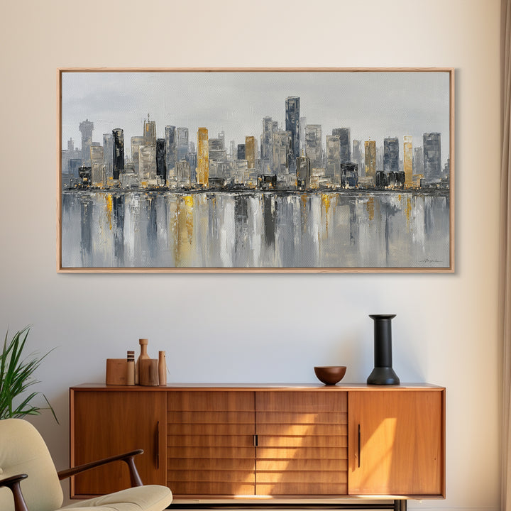 Modern City Skyline Framed Canvas Print, Living Room Art, Room Decor, Living Room Decor, Abstract Art, Living, Printable, LIR-2x1-18