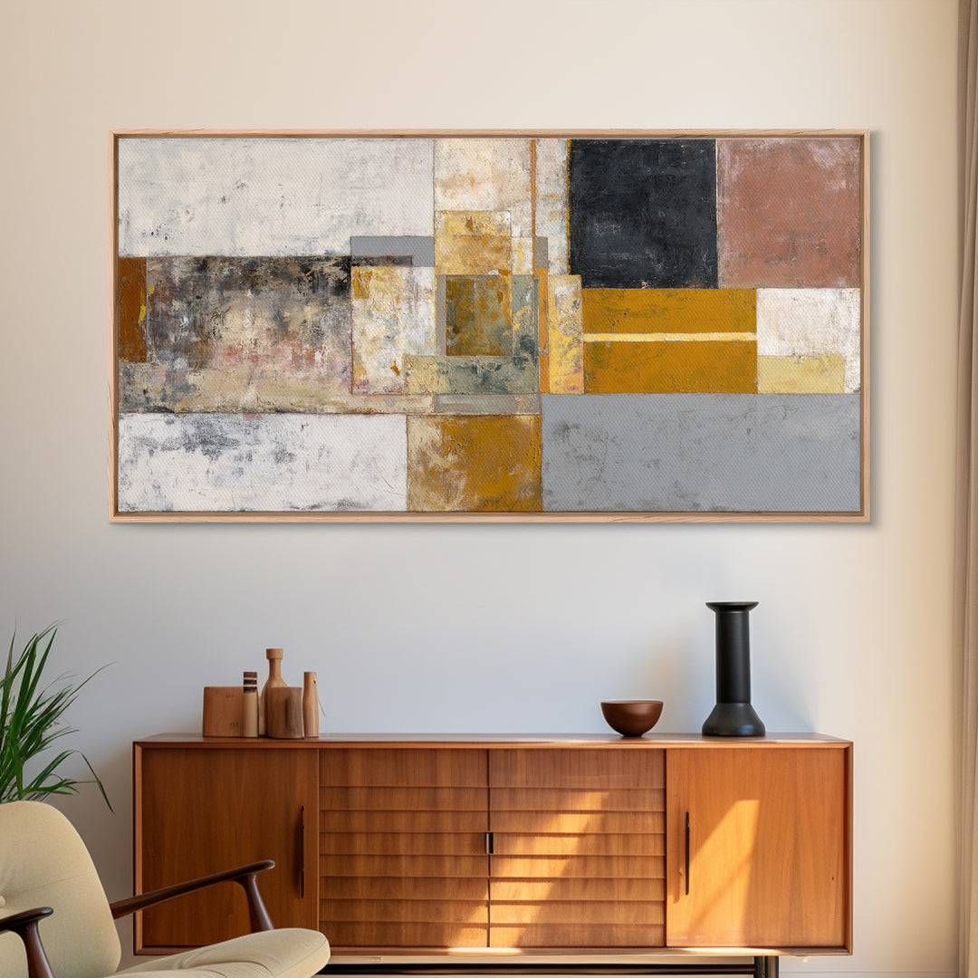 Mid Century Geometric Artwork Framed Canvas Print, Living Room Art, Contemporary Art, Living Room Decor, Abstract Art, Living, LIR-2x1-28