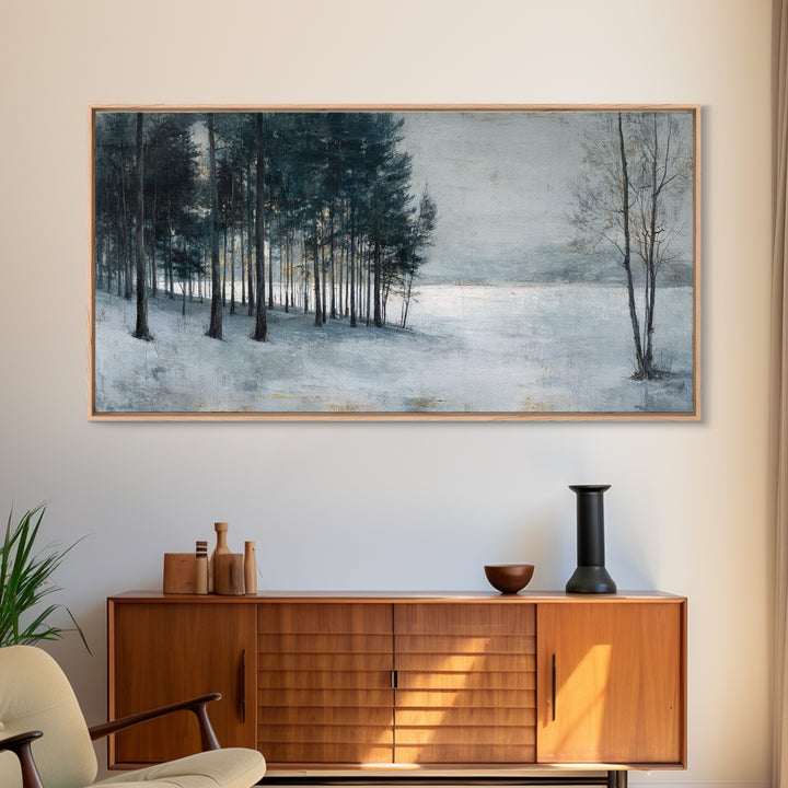 Minimal Scandinavian Forest Framed Canvas Print, Living Room Art, Painting, Living Room Decor, Fine Art, Living, Bedroom Decor, LIR-2x1-33