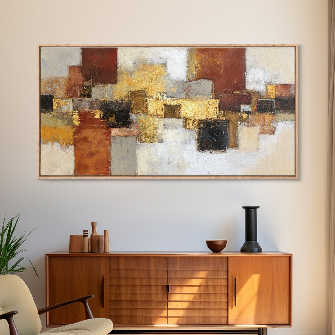 Gold Accented Abstract Brushwork Framed Canvas Print, Living Room Art, Living Room Decor, Abstract Art, Living, LIR-2x1-34