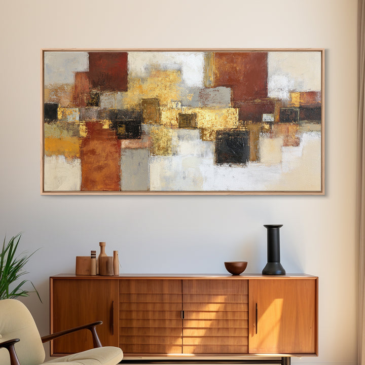 Gold Accented Abstract Brushwork Framed Canvas Print, Living Room Art, Living Room Decor, Abstract Art, Living, LIR-2x1-34