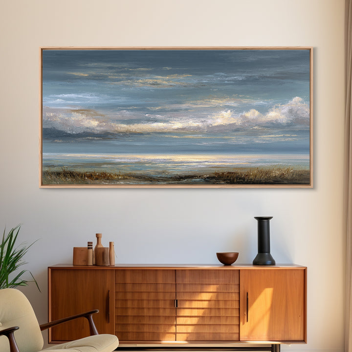 Large Cloudscape with Gentle Movement Canvas Print, Living Room Art, Home, Living Room Decor, Oil Painting, Living, LIR-2x1-39