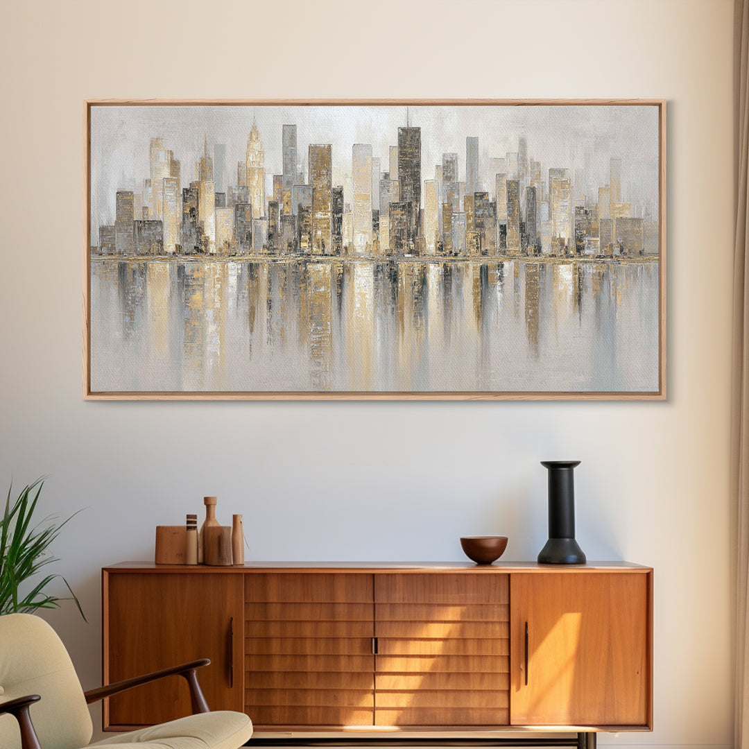 Modern City Skyline Framed Canvas Print, Living Room Art, Room Decor, Living Room Decor, Abstract Art, Living, Printable, LIR-2x1-42
