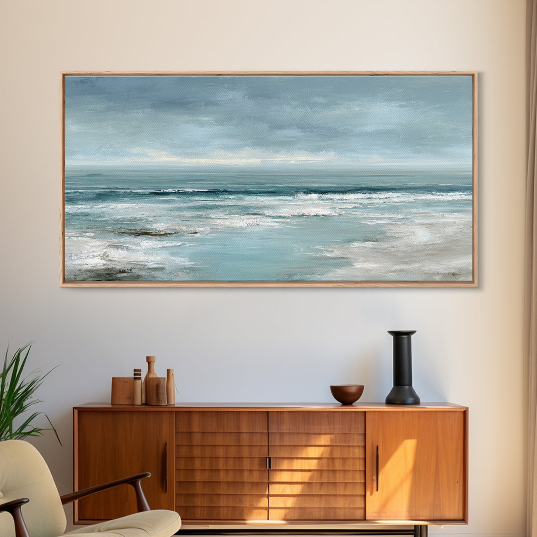 Moody Seascape for Dramatic Focal Point Framed Canvas Print, Living Room Art, Wall Decor, Living Room Decor, Fine Art, Living, LIR-2x1-50