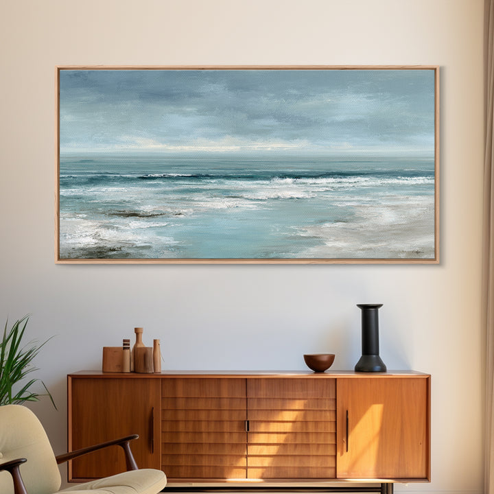 Moody Seascape for Dramatic Focal Point Framed Canvas Print, Living Room Art, Wall Decor, Living Room Decor, Fine Art, Living, LIR-2x1-50