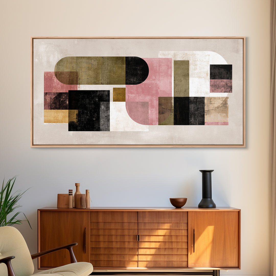 Mid Century Geometric Artwork Canvas Print, Living Room Art, Digital Prints, Living Room Decor, Abstract Art, Living, LIR-2x1-52