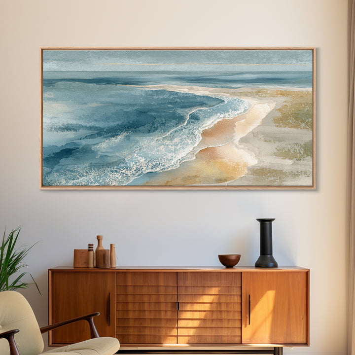 Coastal Aerial Shoreline Framed Canvas Print, Living Room Art, Bedroom Decor, Living Room Decor, Living, Bedroom Wall Art, LIR-2x1-55