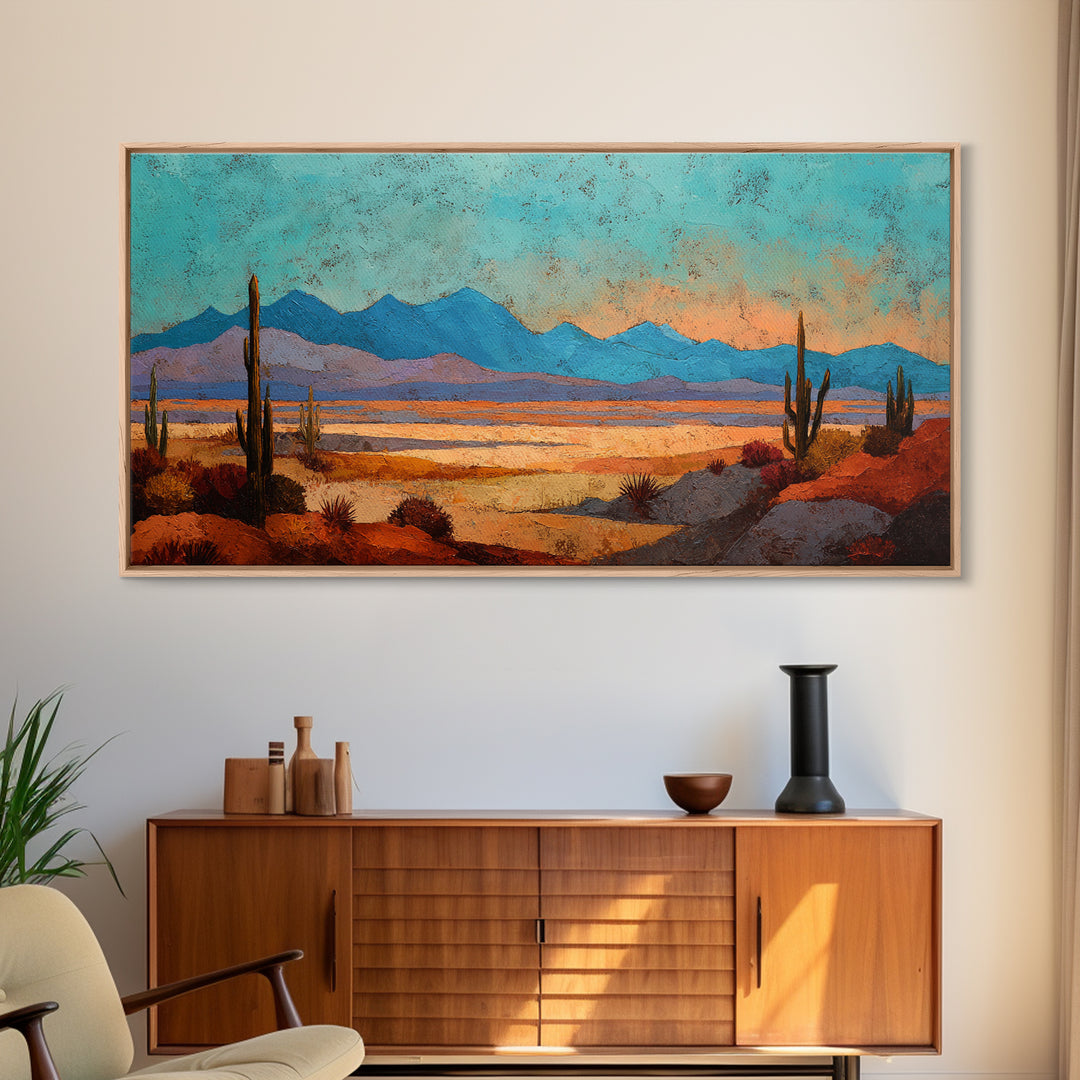 Earthy Desert Landscape Framed Canvas Print, Living Room Art, Living Room Decor, Watercolor Art, Living, New Home Gift, LIR-2x1-56