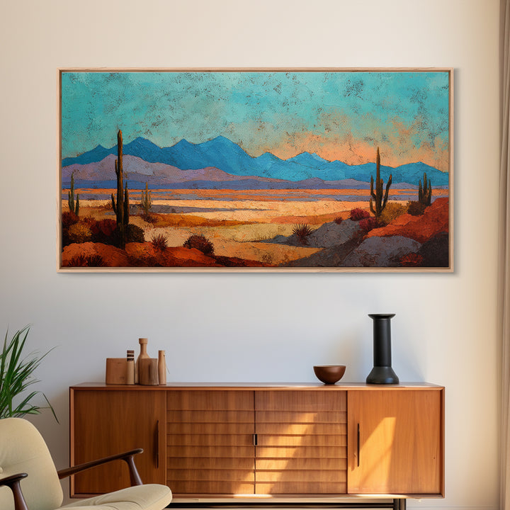 Earthy Desert Landscape Framed Canvas Print, Living Room Art, Living Room Decor, Watercolor Art, Living, New Home Gift, LIR-2x1-56