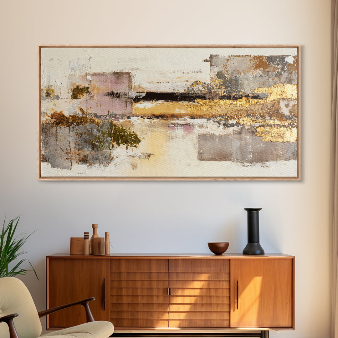 Gold Accented Abstract Brushwork Canvas Print, Living Room Art, Digital Prints, Living Room Decor, Abstract Art, Living, LIR-2x1-58