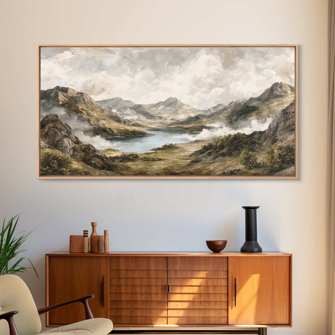 Classic Mountain Panorama for Cozy Interiors Framed Canvas Print, Living Room Art, Home, Living Room Decor, Fine Art, Living, LIR-2x1-60