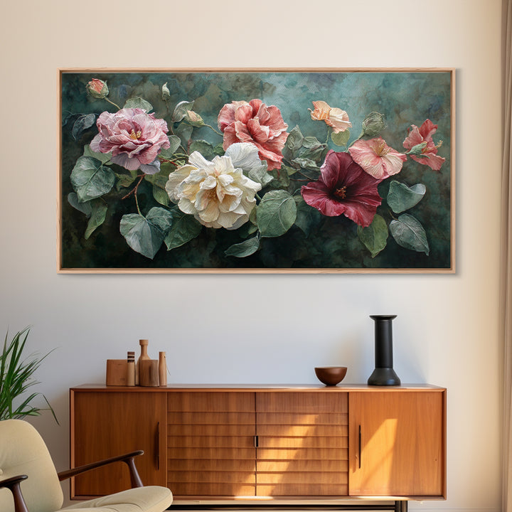 Botanical Vase Painting Canvas Print, Living Room Art, Printable, Living Room Decor, Oil Painting, Living, Printable Art, LIR-2x1-70