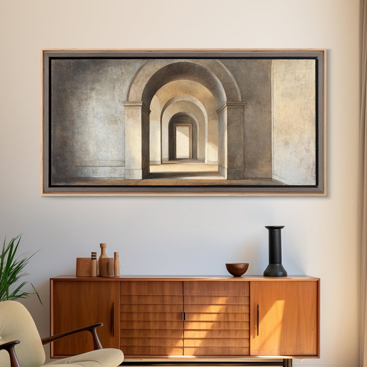 Black and White Architectural Arch Composition Framed Canvas Print, Living Room Art, Room Decor, Living Room Decor, Living, LIR-2x1-75
