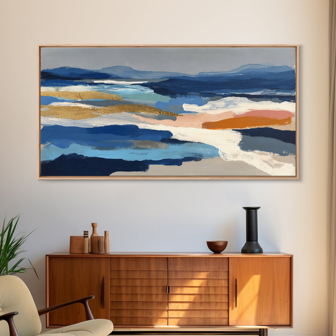 Gold Accented Abstract Brushwork Canvas Print, Living Room Art, Digital Prints, Living Room Decor, Abstract Art, Living, LIR-2x1-82