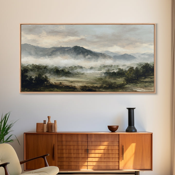Classic Mountain Panorama for Cozy Interiors Framed Canvas Print, Living Room Art, New Home Gift, Living Room Decor, Living, LIR-2x1-84
