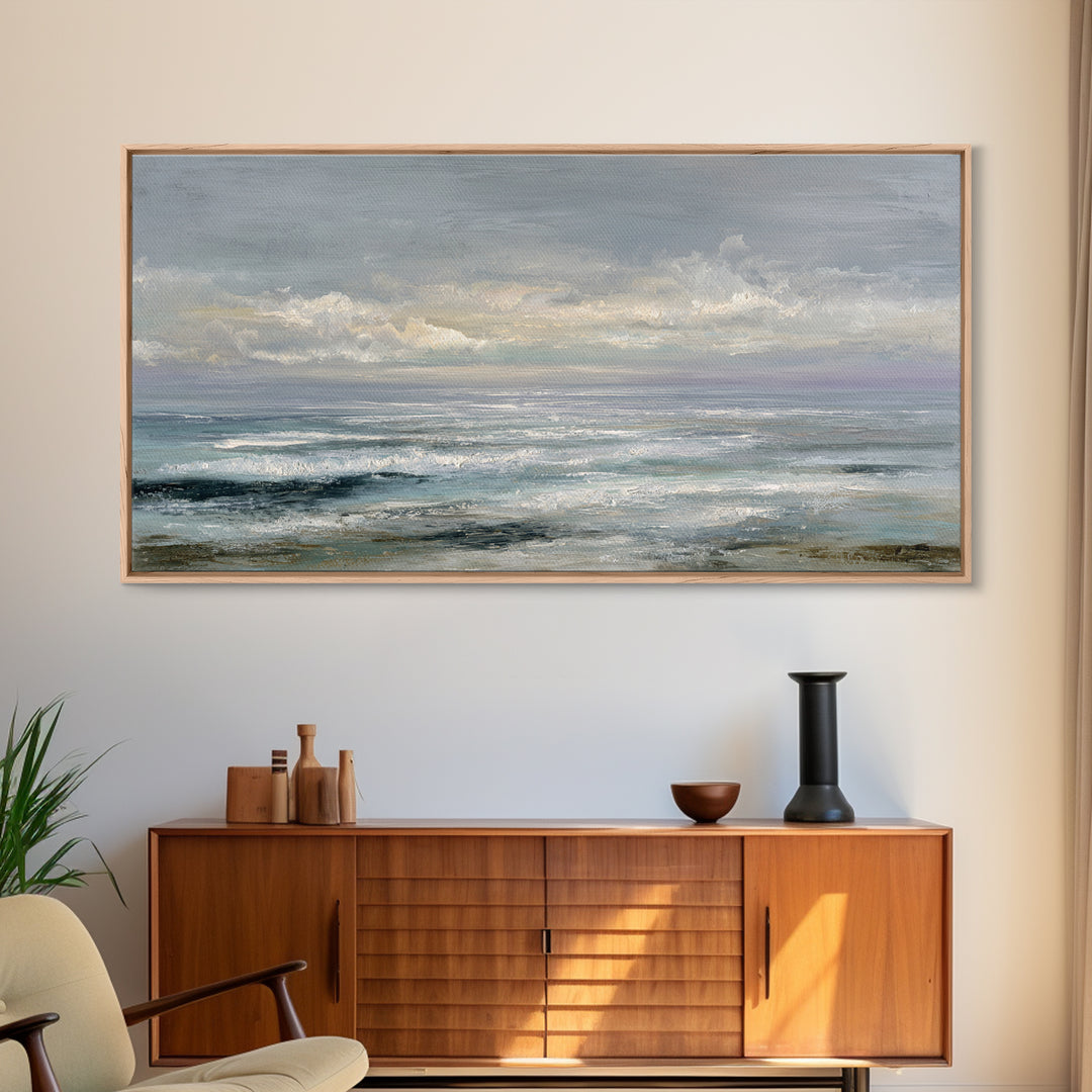 Large Cloudscape with Gentle Movement Framed Canvas Print, Living Room Art, Boho Wall Art, Living Room Decor, Fine Art, Living, LIR-2x1-87