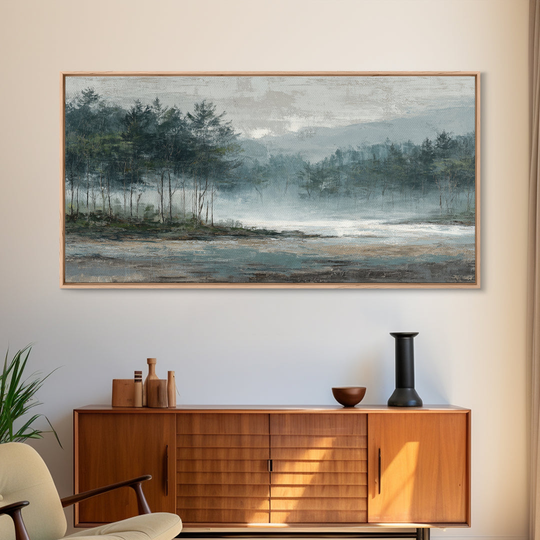 Minimal Scandinavian Forest Framed Canvas Print, Living Room Art, Painting, Living Room Decor, Fine Art, Living, Bedroom Decor, LIR-2x1-9