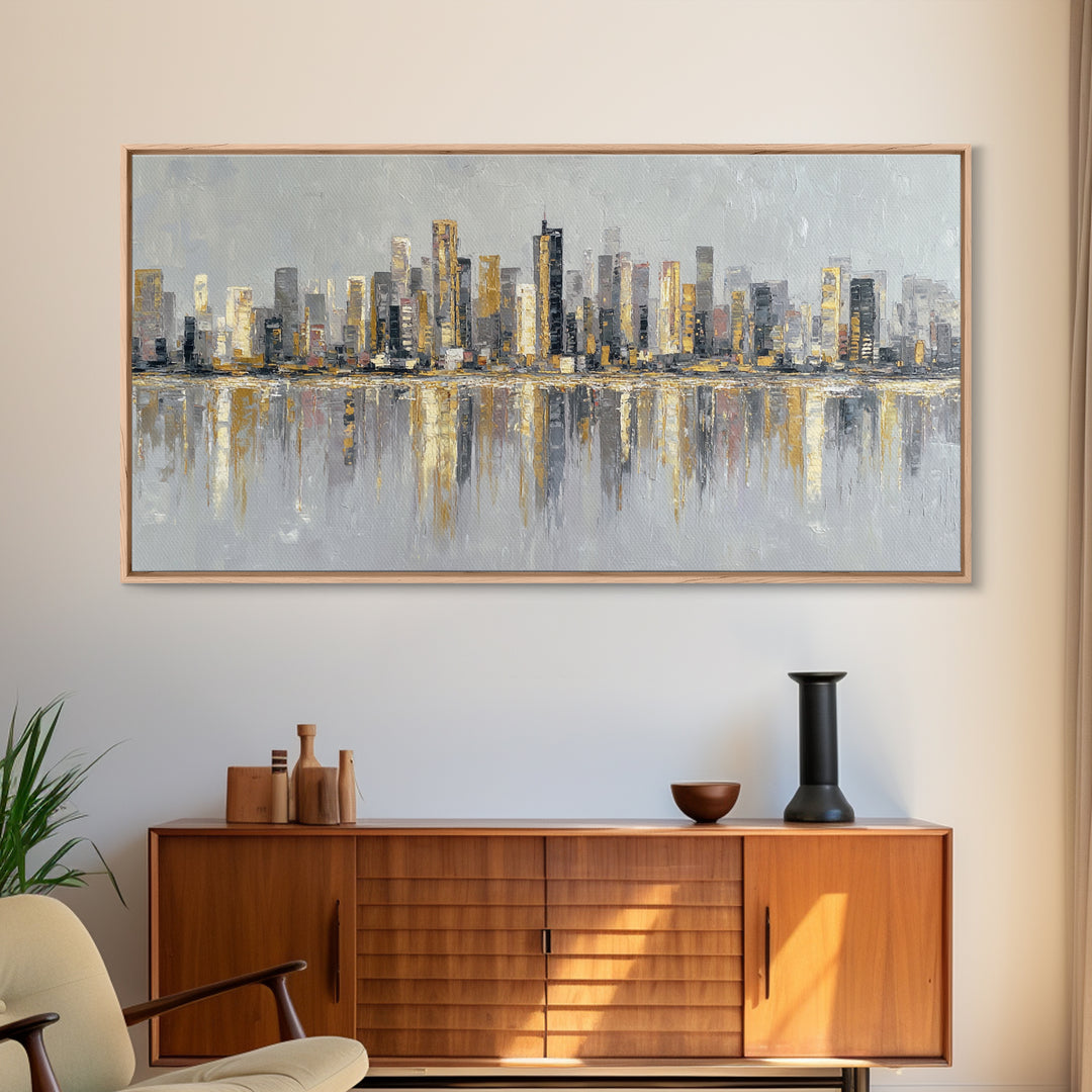 Modern City Skyline Framed Canvas Print, Living Room Art, Home, Living Room Decor, Living, Pet Portraits, Printable Art, LIR-2x1-90