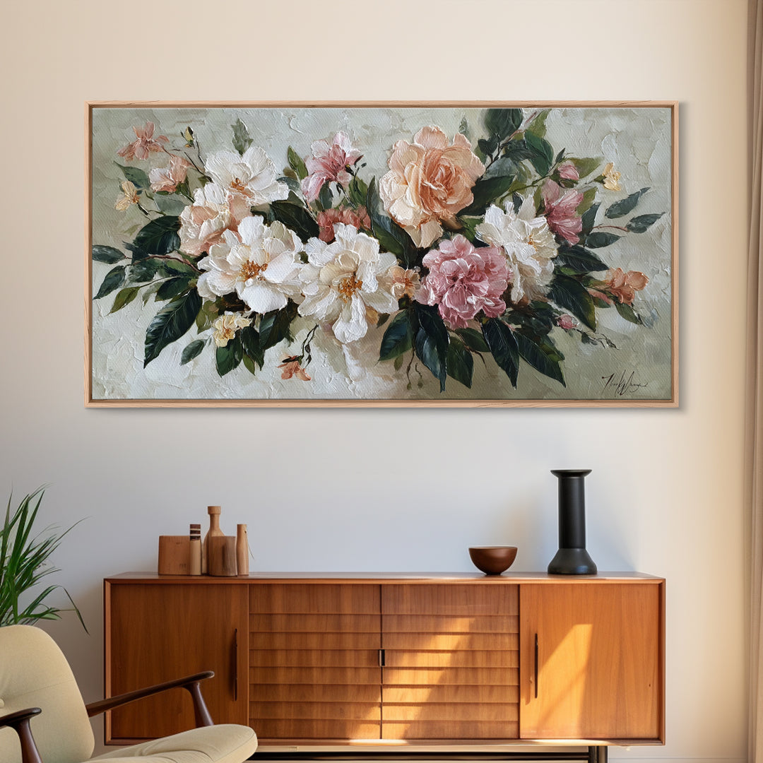 Botanical Vase Painting Canvas Print, Living Room Art, Printable, Living Room Decor, Oil Painting, Living, Printable Art, LIR-2x1-94