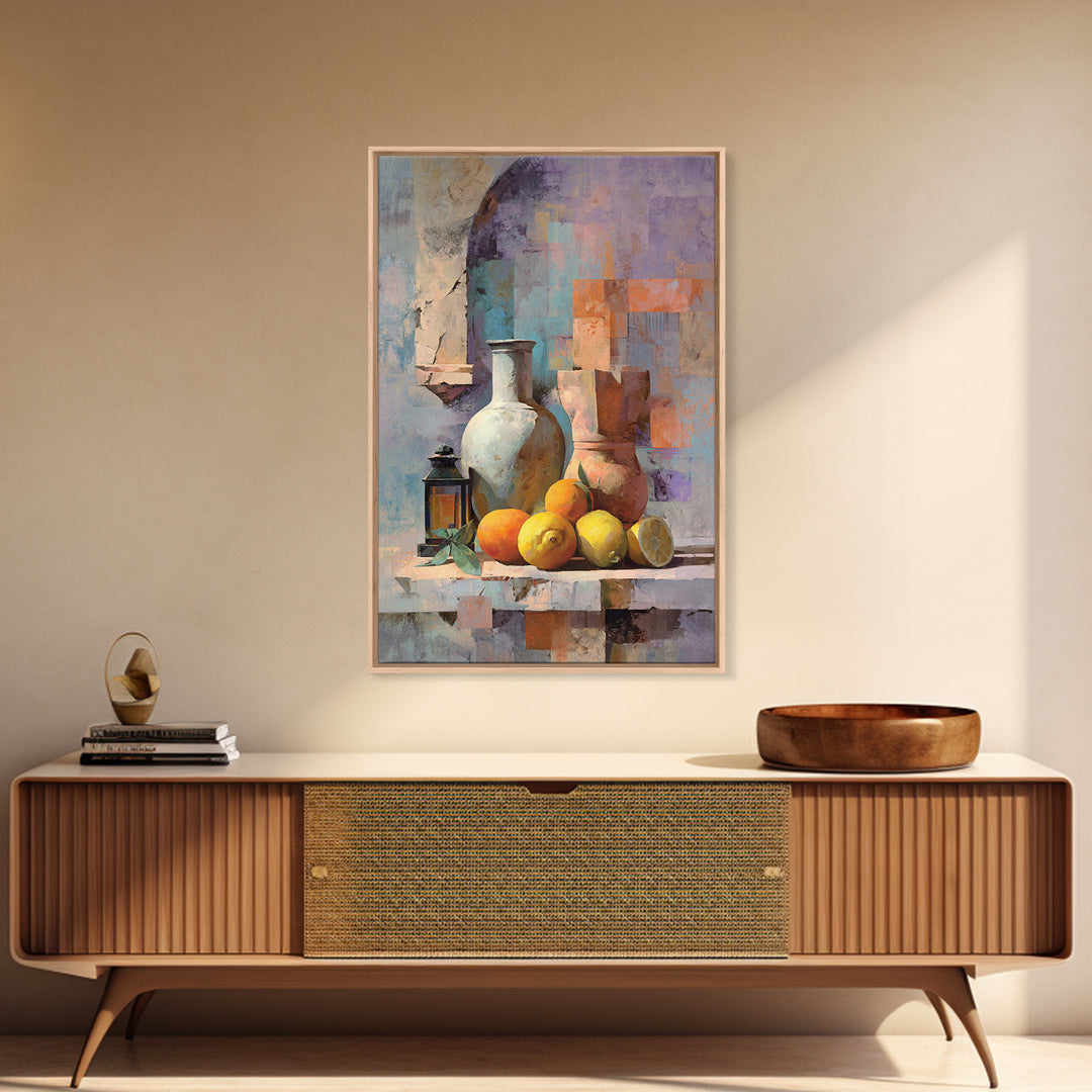 Warm Mediterranean Lemon Still Life Framed Canvas Print, Living Room Art, Living Room Decor, Abstract Art, Living, LIR-2x3-2