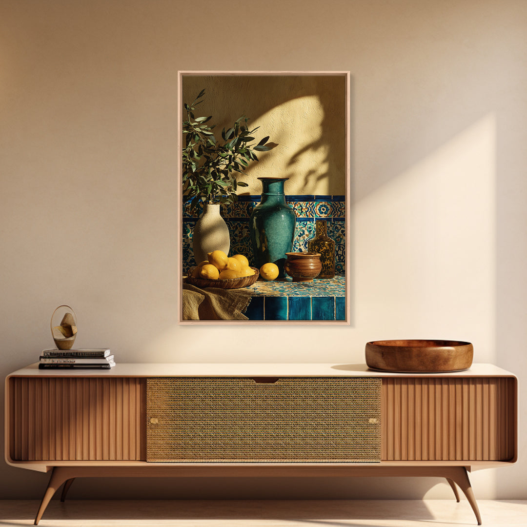 Warm Mediterranean Lemon Still Life Framed Canvas Print, Living Room Art, Living Room Decor, Abstract Art, Living, LIR-2x3-26