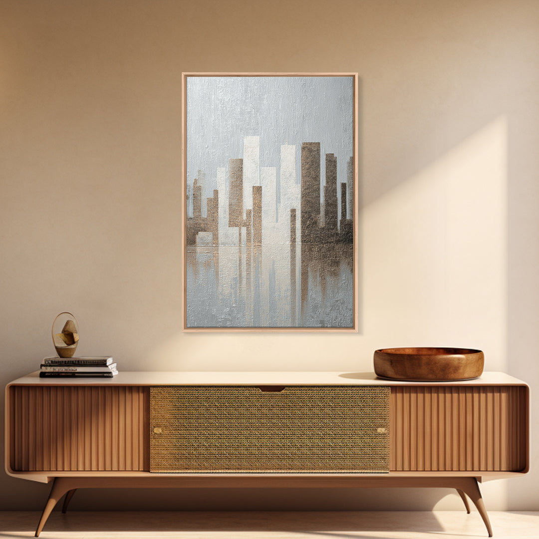 Modern City Skyline Framed Canvas Print, Living Room Art, Minimalist Decor, Living Room Decor, Fine Art, Living, LIR-2x3-30