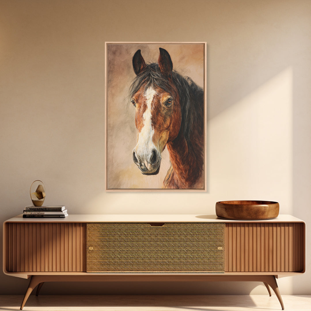 Contemporary Horse Portrait Framed Canvas Print, Living Room Art, Home Decor, Living Room Decor, Fine Art, Living, LIR-2x3-42