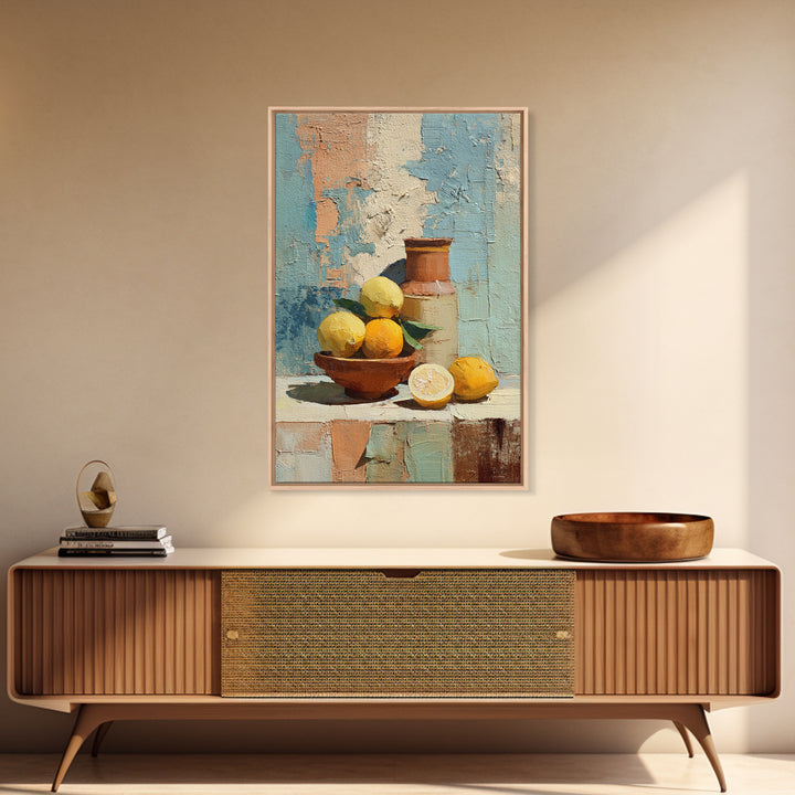 Warm Mediterranean Lemon Still Life Canvas Print, Living Room Art, Wall Decor, Living Room Decor, Living, Abstract Art, LIR-2x3-50