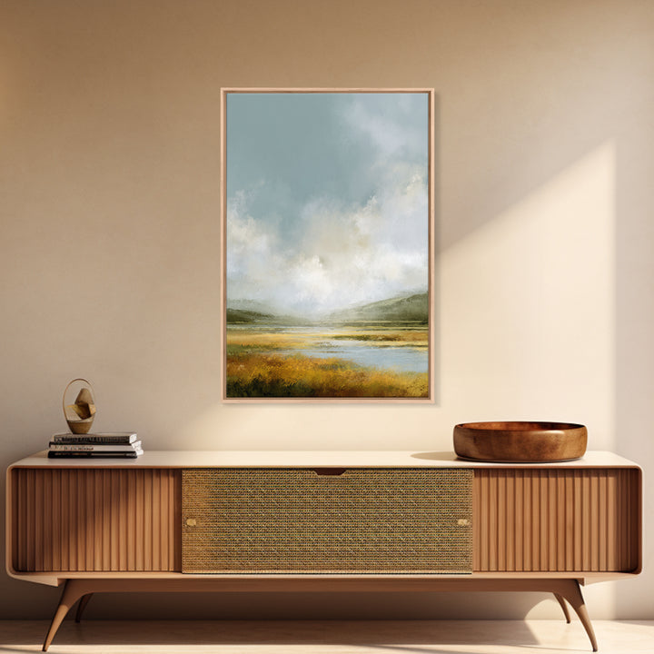 Large Cloudscape with Gentle Movement Framed Canvas Print, Living Room Art, Home, Living Room Decor, Oil Painting, Living, LIR-2x3-51