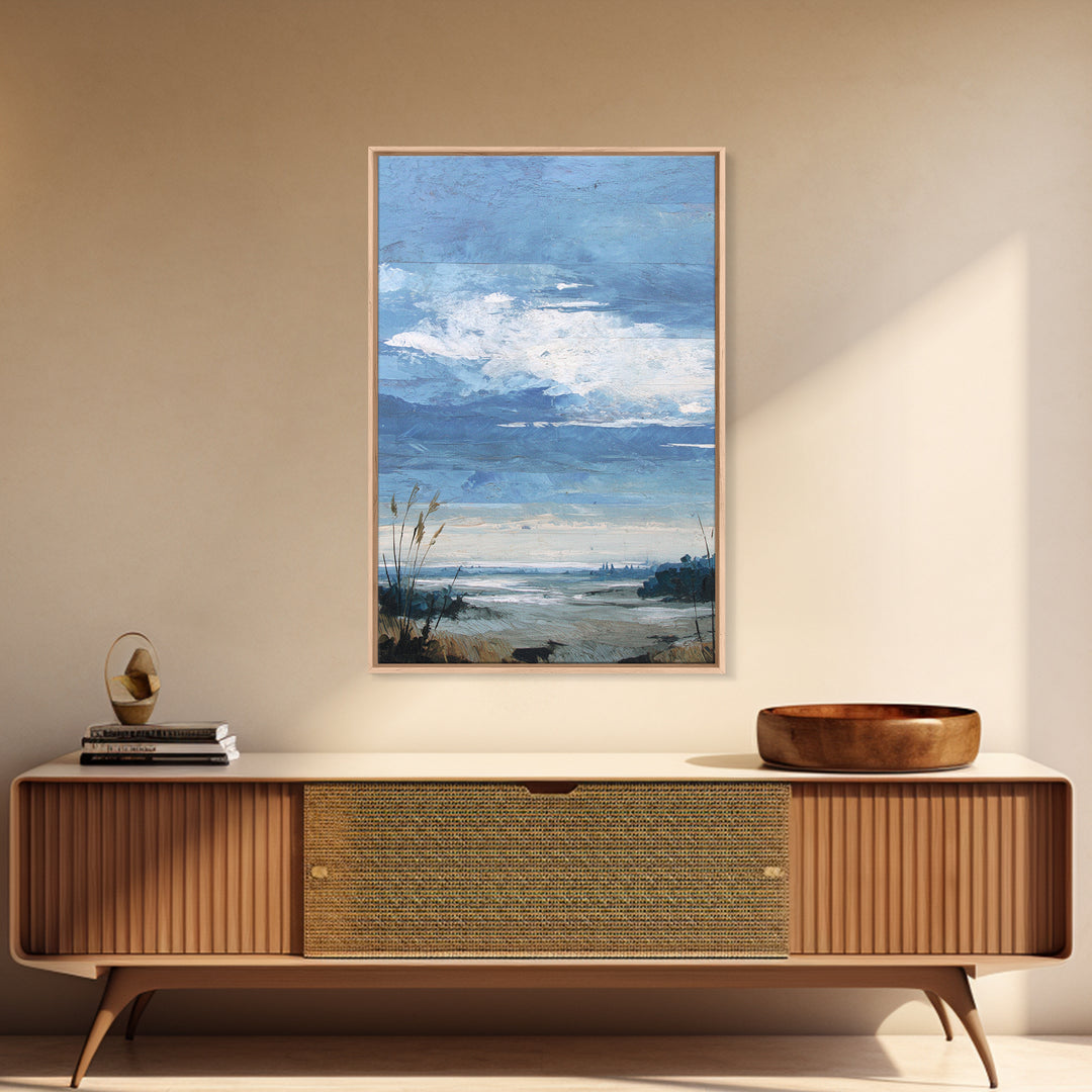 Modern Landscape with Expansive Calm Sky Framed Canvas Print, Living Room Art, Art Nouveau, Living Room Decor, Fine Art, Living, LIR-2x3-59
