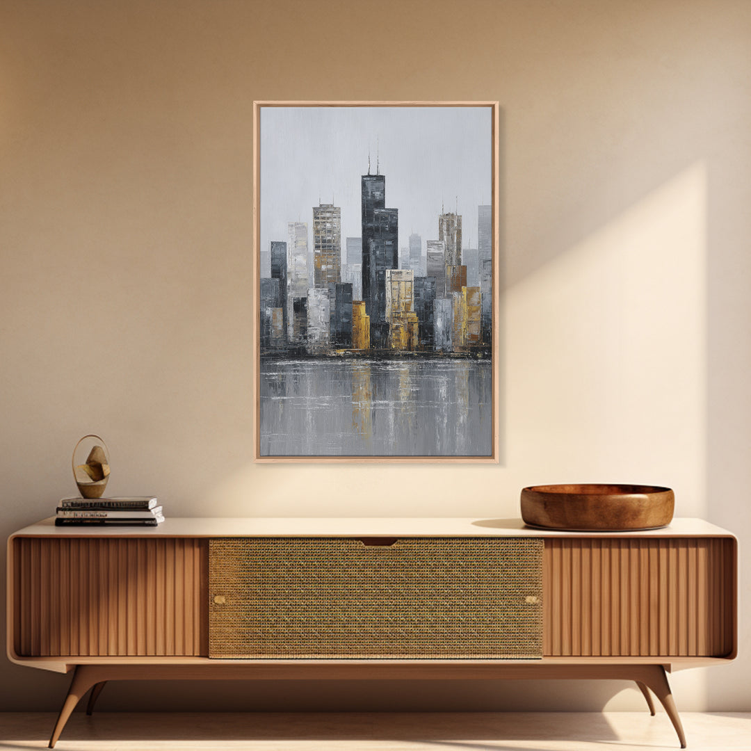 Modern City Skyline Framed Canvas Print, Living Room Art, Minimalist Decor, Living Room Decor, Fine Art, Living, LIR-2x3-6