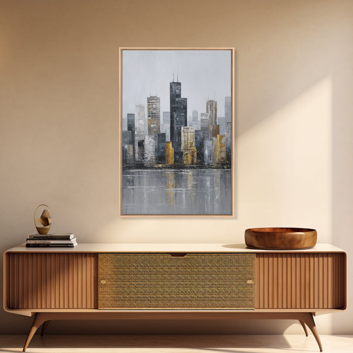 Modern City Skyline Framed Canvas Print, Living Room Art, Minimalist Decor, Living Room Decor, Fine Art, Living, LIR-2x3-6