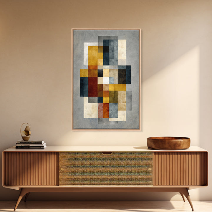 Mid Century Geometric Artwork Framed Canvas Print, Living Room Art, Digital Prints, Living Room Decor, Abstract Art, Living, LIR-2x3-64